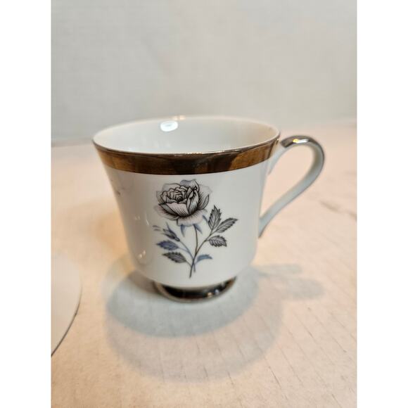 Teacup and Saucer Royal Song Fine China "Moonlight Rose" 1960's Black Gray Rose - Picture 6 of 10